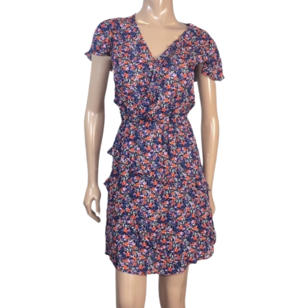 Parker Floral Wrap Dress Womens Size XS Short Sleeve Ruffled Vneck Silk Blend